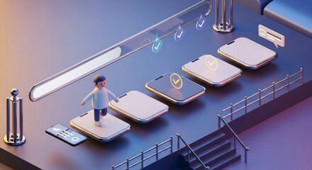 Digital Transformation Journey - A 3D Rendering of a Person Navigating Technology.