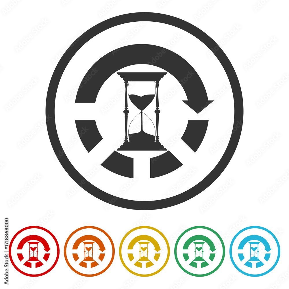 Poster wait time icon. hourglass clock icon. set icons in color circle buttons