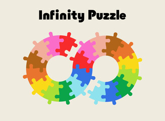 Infinity symbol colorful puzzle design. Vector isolated on white background