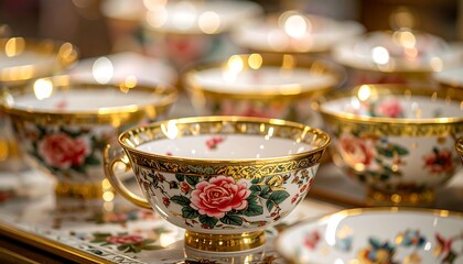 Elegant floral teacups with gold trim