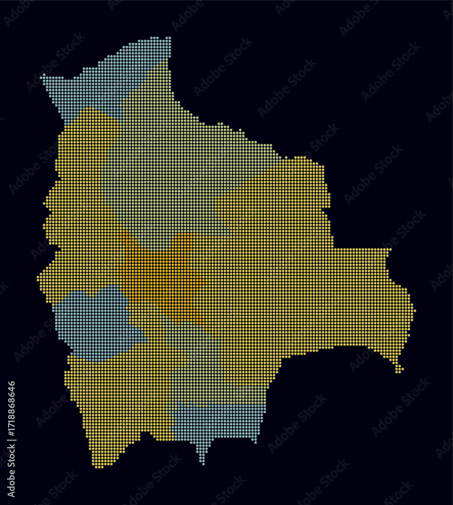 Poster bolivia dotted map. digital style map of the country on dark background. bolivia shape with circle d