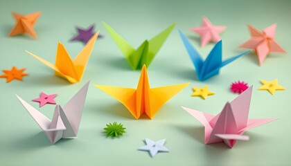 Fold colorful paper into various shapes like cranes flowers or s