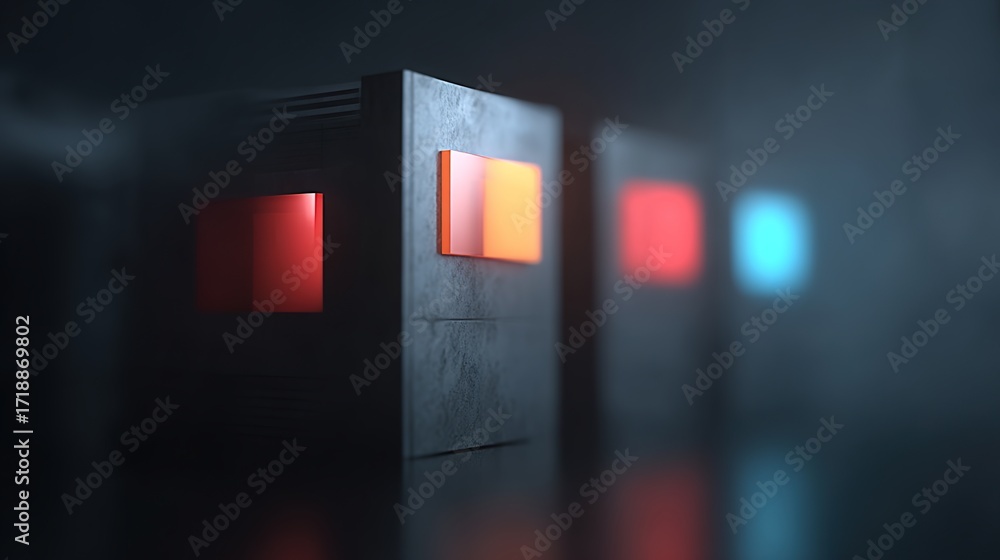 Aufkleber abstract digital art with neon lights and geometry in dark setting
