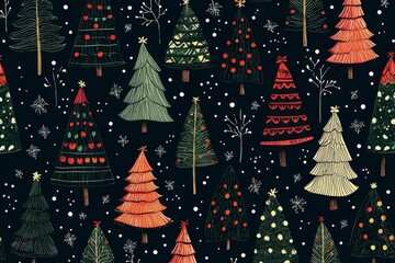 Whimsical holiday-themed background with a repeated Christmas tree motif