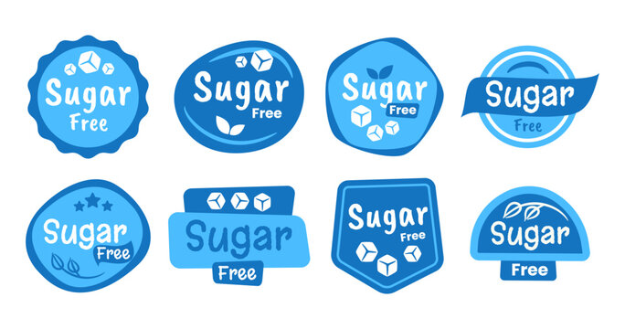 Set of sugar free label set collection with sugar cubes symbol, sugar free icon, sticker, emblem Diabetic diet badge. Diet concept. Healthy eating. Natural and organic foods. No sugar for diabetes.