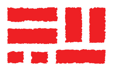 Collection of Torn Red Paper Rectangles and Squares on White Background