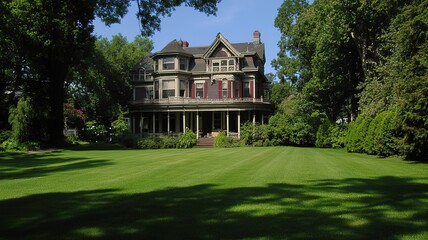 Salem Ropes Mansion and Garden: Victorian-style Red Brick Architecture with Manicured Lawn for Architectural Design and Real Estate Marketing