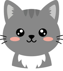 Gray Cat Face with White Chest