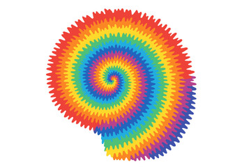 Colorful Rainbow Tie Dye Swirl Background, Vibrant Spiral Pattern, Groovy Retro Tiedye Fabric Print, Hand Drawn Vector Illustration, Psychedelic Repeat Texture