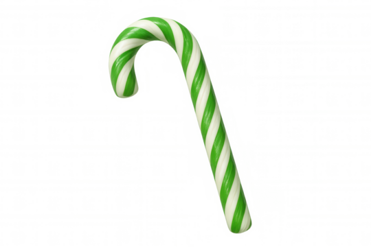 Green and white striped candy cane, a festive christmas and holiday sweet treat, sugar confection dessert element