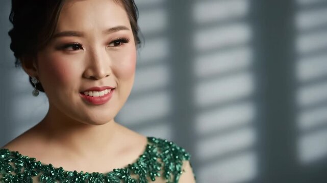Elegant Portrait Beauty, Makeup & Green Dress