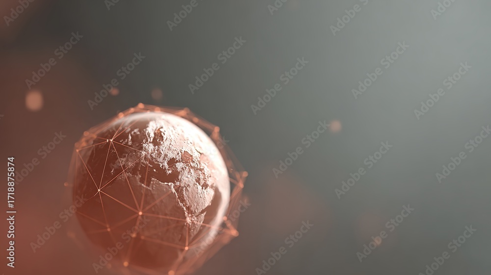 Poster global network concept with connected lines and earth visualization