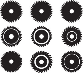 Circular Saw Blade Silhouette Vector Set for Industrial and Construction Graphic Projects