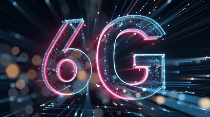 Futuristic representation of 6G technology with neon effects. - Powered by Adobe