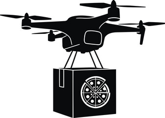 Drone delivering pizza concept illustration showcasing futuristic food delivery methods and technology in a digital age for fast and convenient takeout orders