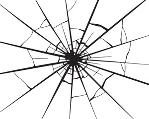 Obraz premium Cracked Glass Illustration with Radial Fractures and Shattered Pieces in Monochrome Style