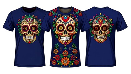 Colorful Skull T-shirts for Day of the Dead Celebration.