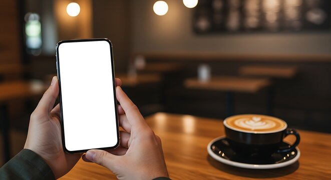 woman using smartphone green screen in cafe 