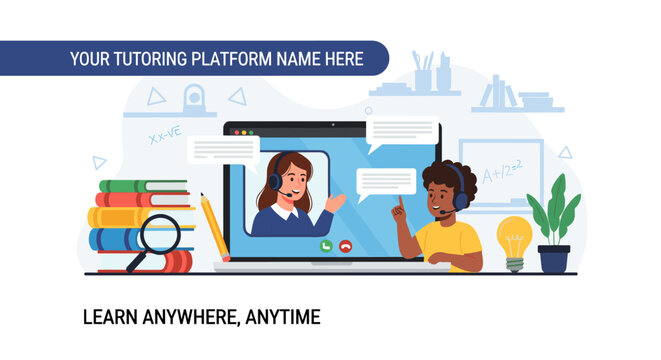 A modern vector illustration showcasing online education with a tutor and student engaged in a virtual learning session.
