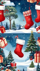 Christmas pattern with stockings and gifts