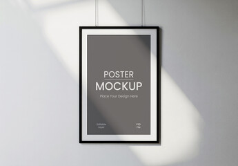 Hanging Poster Frame Mockup with Realistic Shadow