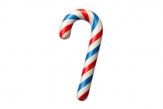 Candy cane isolated with red, white, and blue stripes, representing patriotic feeling, celebration, holiday cheer, and sweet treat - Powered by Adobe