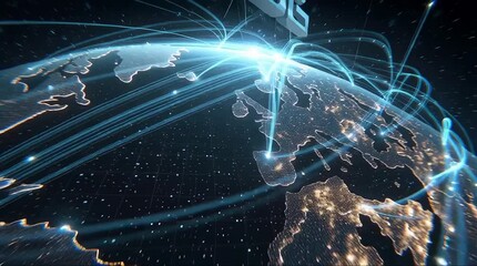 Visual representation of 6G technology over a digital Earth view. - Powered by Adobe