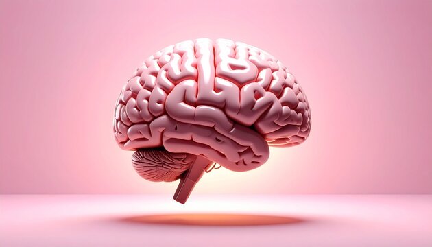 Human Brain 3D Render on Pink Background - Powered by Adobe