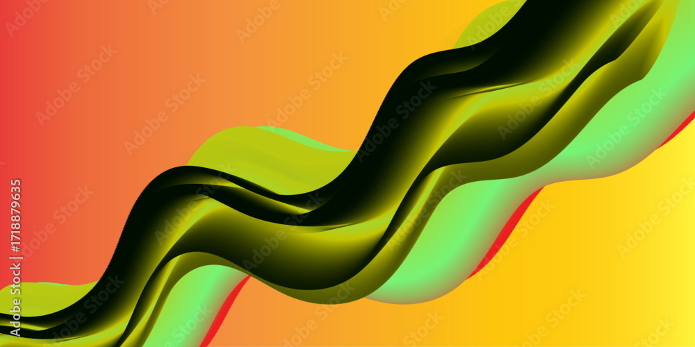 Poster abstract generative artwork featuring flowing ribbon-like waves in red, gray, and blue tones. the fo