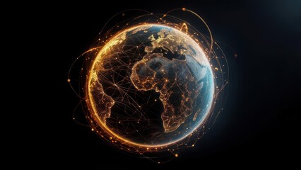 Naklejka premium Illuminated globe with interconnected lines, suggesting global network
