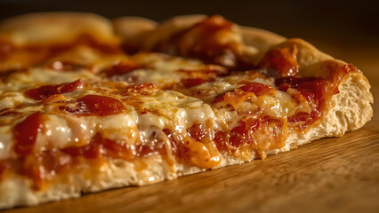 Close-up of a delicious pizza slice.