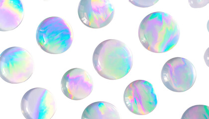 Iridescent Spheres with Holographic Texture on White Background.