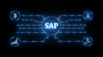 Glowing neon sign Business sap concept animated. sap management concept. Glowing neon line sap Product life cycle management system technology concept. - Powered by Adobe