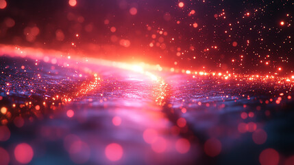 Fototapeta premium A mesmerizing abstract representation of vibrant light trails and shimmering particles in a space-like setting.