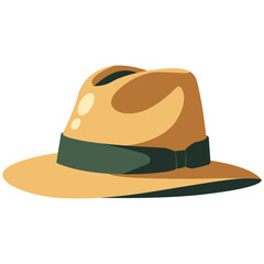 Brown sun hat with green band, protective headwear illustration ideal for gardening or outdoor activities.

