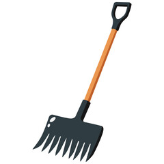 Black garden fork with wooden handle, sturdy digging tool illustration ideal for farming or soil work.

