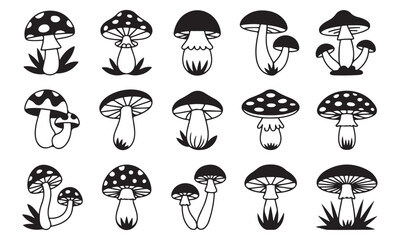 Black and White Mushroom Silhouette Collection