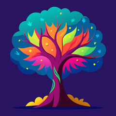 vector illustration of a tree with colorful splashes