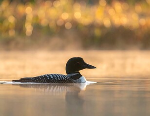 Loon on calm water at dawn
