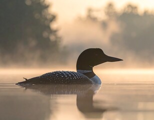 Loon in morning mist