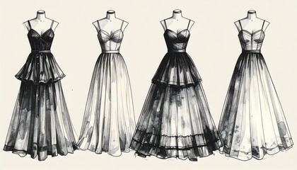 Elegant gowns, fashion illustrations