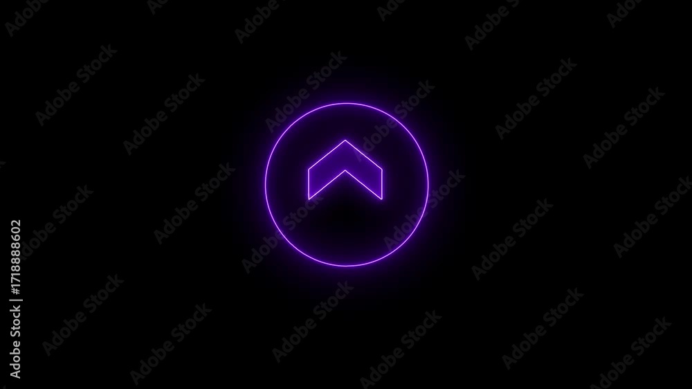Poster glowing neon directional signs arrow points to the top, neon flashing light back arrow loading anima