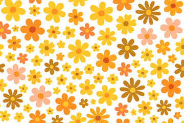 Retro vintage tropical floral pattern seamless, groovy 60s 70s style flowers, hippie boho decorative naive art, printable minimalist tropical background design