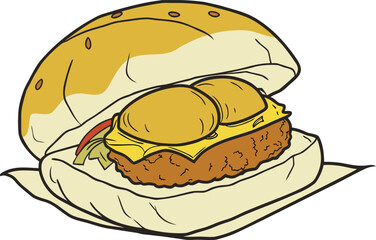 Vada Pav Street Food Illustration. Traditional Vada Pav Design. Indian Vada Pav Snack Clipart. Delicious Vada Pav Food Illustration. Crispy Vada Pav Burger Style Design. Authentic Vada Pav Indian