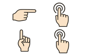 Vector hand gestures collection. Pointing finger, tap, and click icons. Hand cursor and pointer for touchscreen or button. Set of symbols for UI design, app, and web navigation.