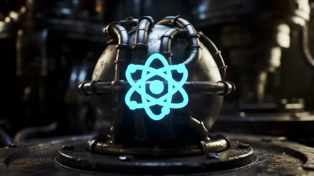 React The Code of Engineering - Steampunk Atom Illustration