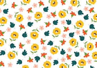 Obraz premium Small flowers pattern, seamless print of abstract simple ditsy flowers, vectore illustration of retro ditsy print. Floral seamless background for fashion design