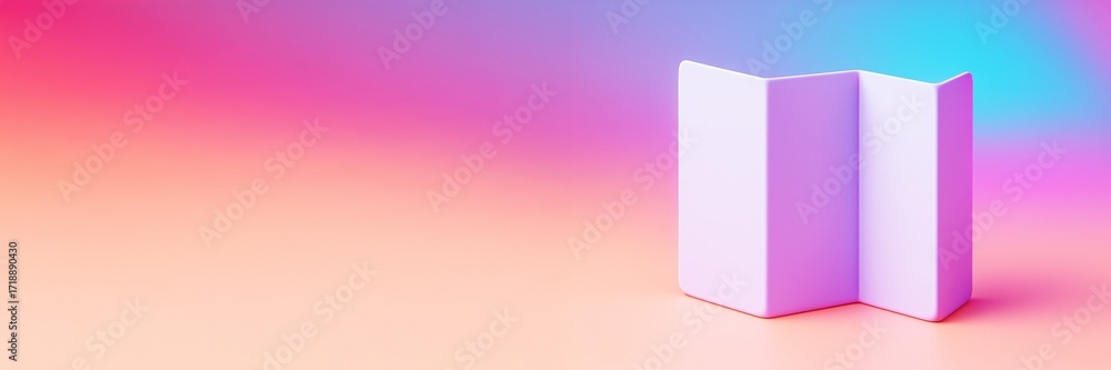 Poster folded blank paper mockup standing on gradient background with soft lighting and smooth shadows for 