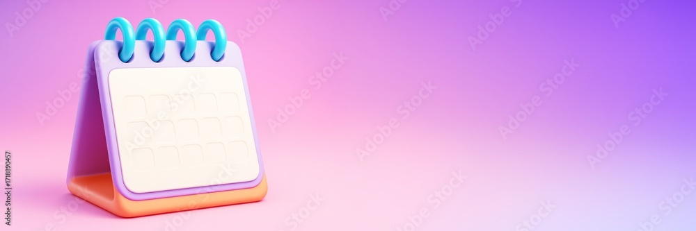 Poster colorful standing calendar with blank page on gradient pink and purple background for design mockup 