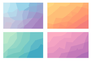 Soft pastel polygonal geometric background set with transparent effect, multi-color gradient wallpaper textures in blue, orange, green, and pink hues for modern design